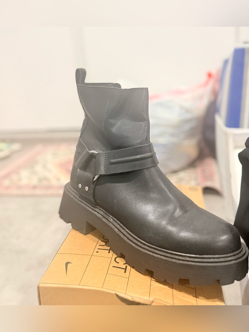 Black Chunky Chelsea Boot with Strap